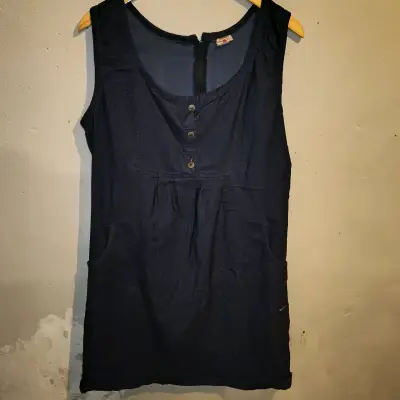 Vestido azul marino sin mangas con botones - miniatura 2
