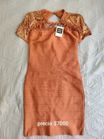 Vestido corto naranjo con lentejuelas Nico Poly - miniatura 1