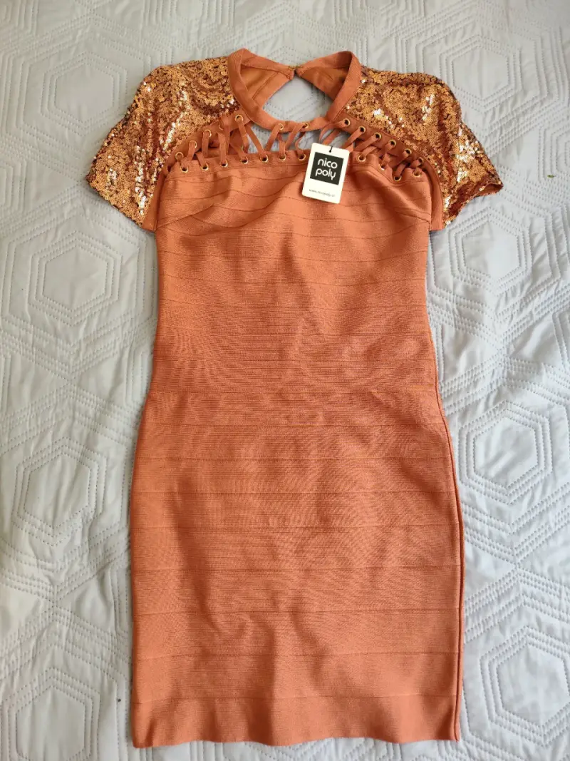 Vestido corto naranjo con lentejuelas Nico Poly - 2