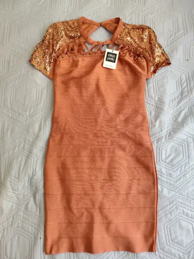 Vestido corto naranjo con lentejuelas Nico Poly - miniatura 2