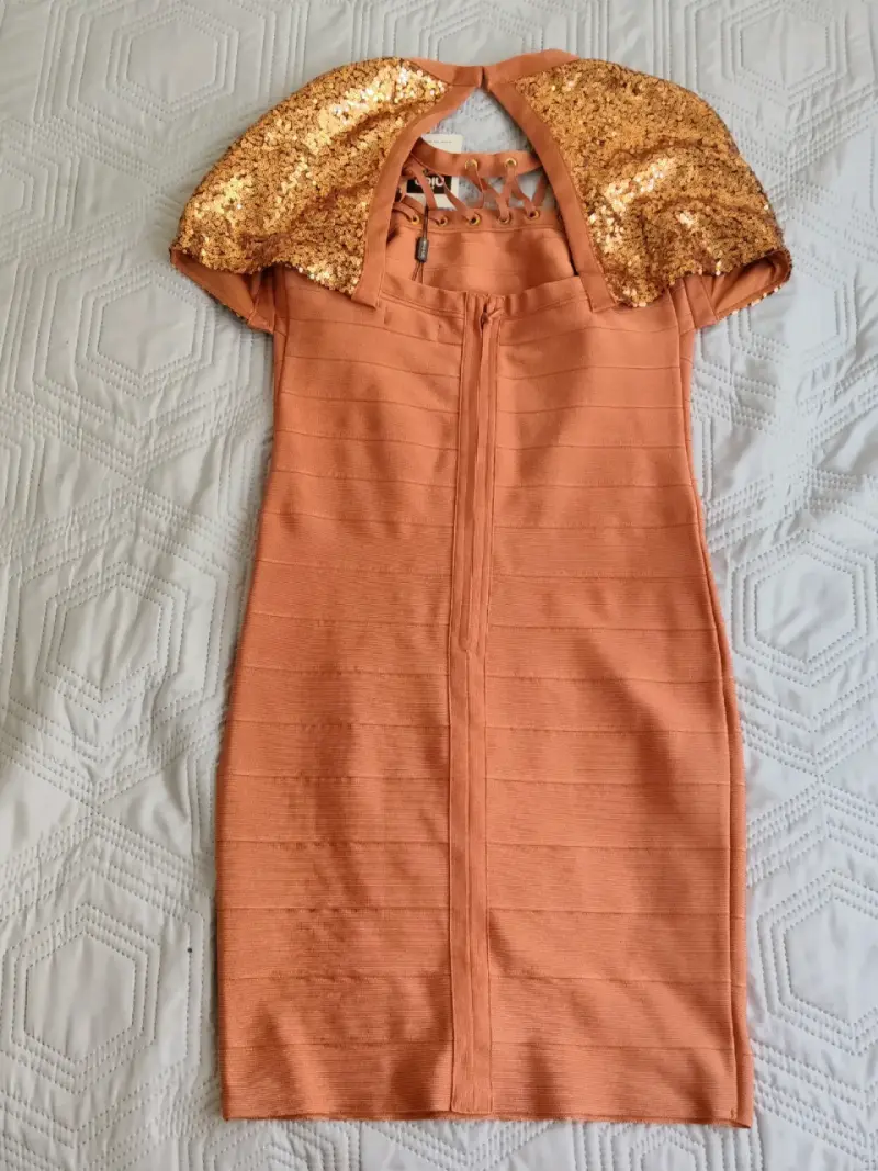 Vestido corto naranjo con lentejuelas Nico Poly - 3
