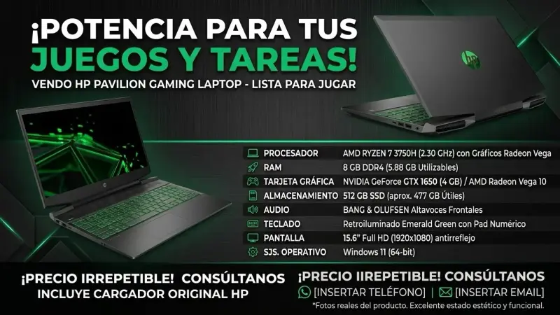 Laptop HP Pavilion Gaming con Ryzen 7 y GTX 1650 - 1
