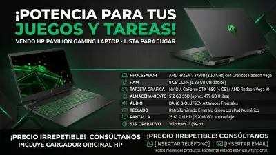 Laptop HP Pavilion Gaming con Ryzen 7 y GTX 1650 - miniatura 1