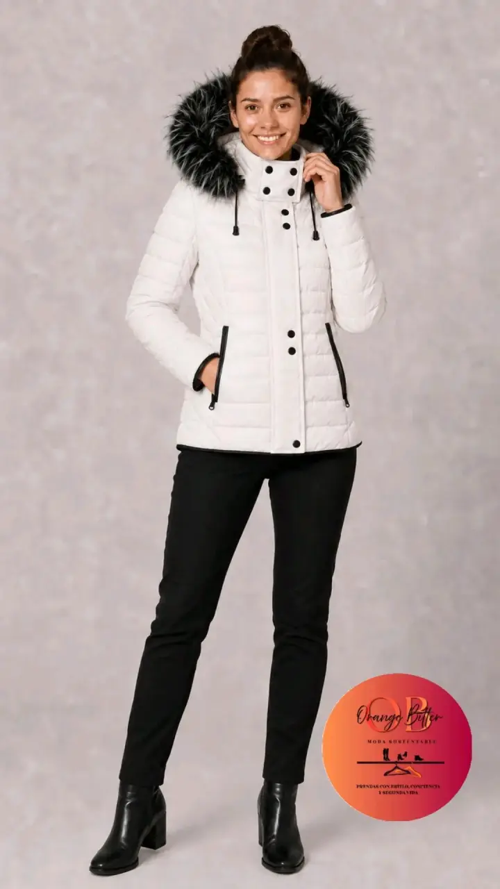 Chaqueta de invierno blanca con capucha de pelo - 2