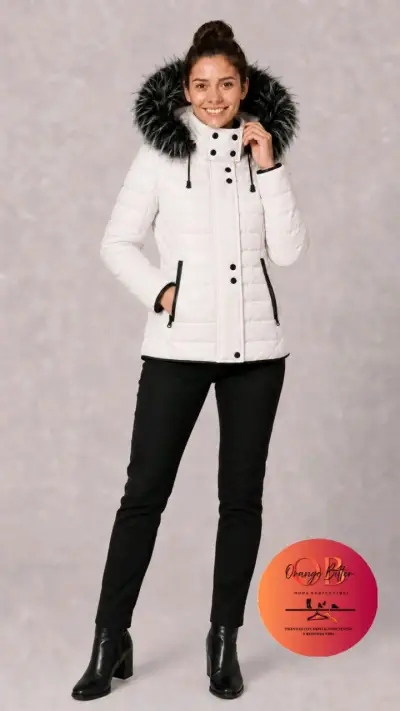 Chaqueta de invierno blanca con capucha de pelo - miniatura 2