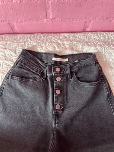 Pantalones de mezclilla anchos negros para mujer - miniatura 2