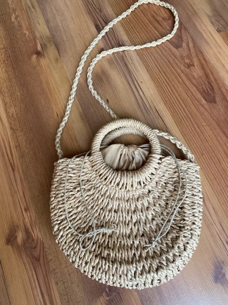 Bolso de mano tejido de paja natural - 1