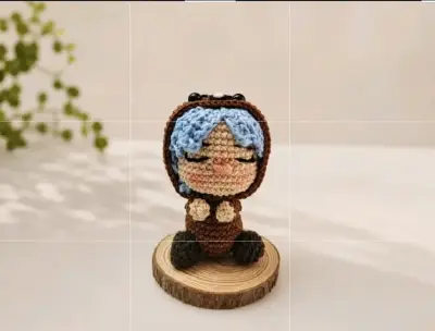 Muñeco amigurumi tejido a mano con base de madera - miniatura 1