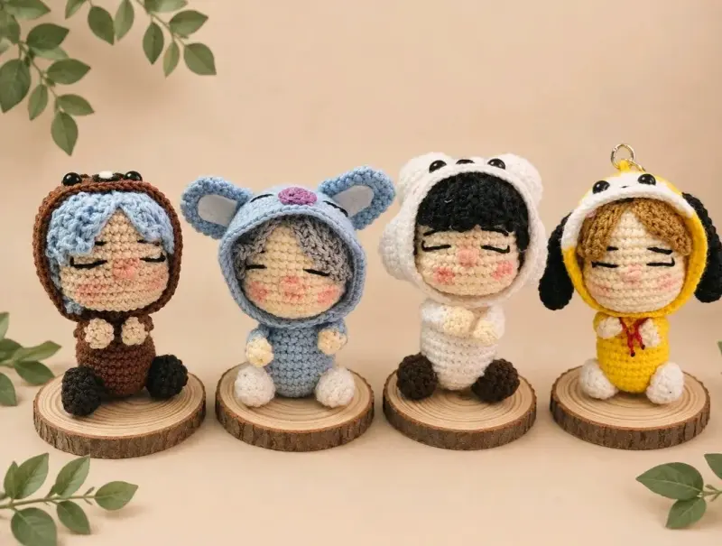Muñeco amigurumi tejido a mano con base de madera - 2