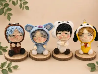 Muñeco amigurumi tejido a mano con base de madera - miniatura 2