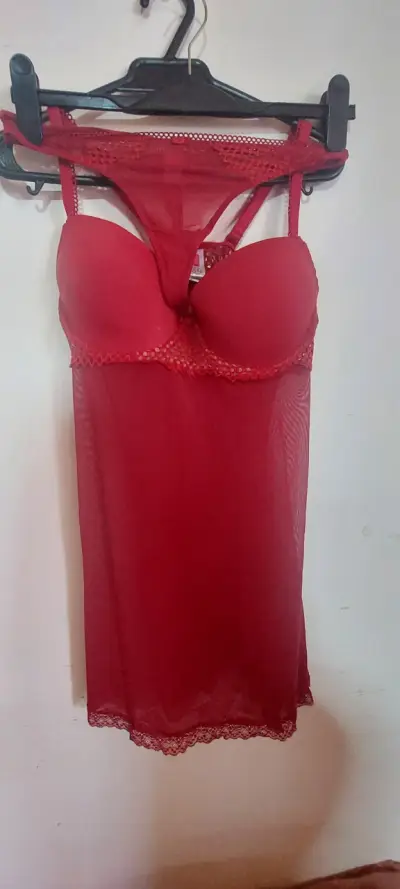 Babydoll rojo con encaje para mujer - miniatura 1