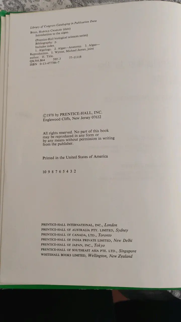 Libro 'Introduction to the Algae' de Harold C. Bold - 2