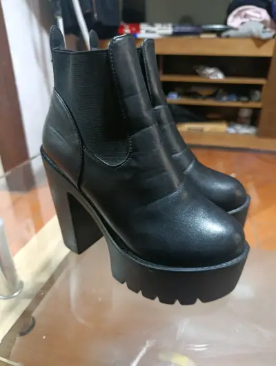 Botines de cuero negro con plataforma alta - miniatura 2