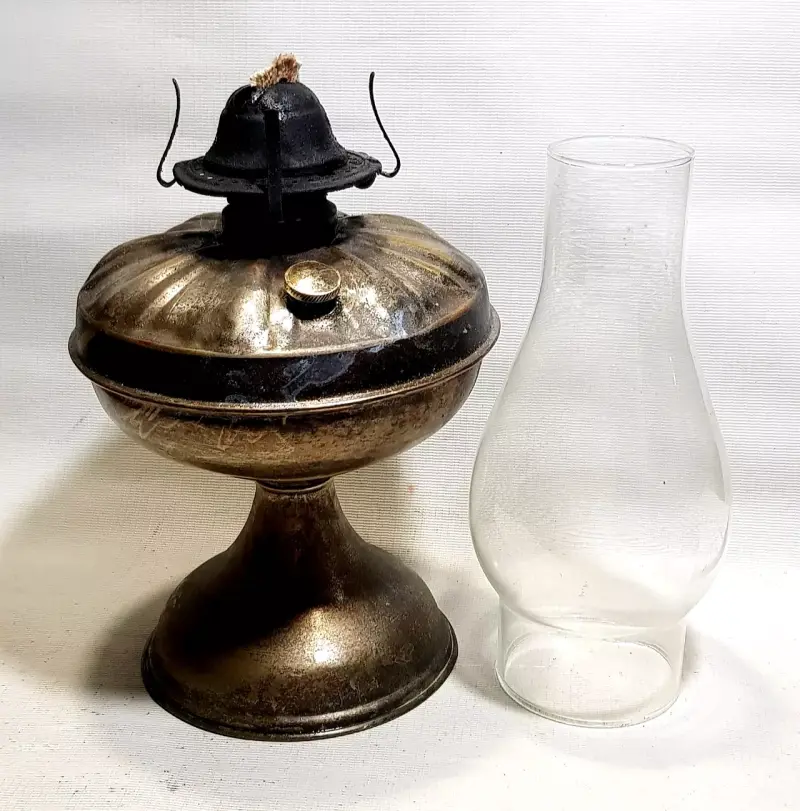 Lámpara a parafina vintage metal bronce y vidrio - 2