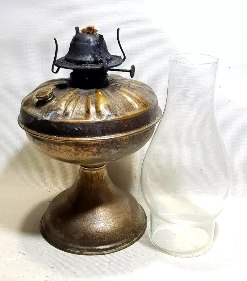 Lámpara a parafina vintage metal bronce y vidrio - 3