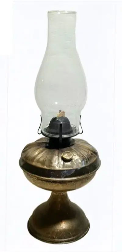 Lámpara a parafina vintage metal bronce y vidrio - miniatura 6