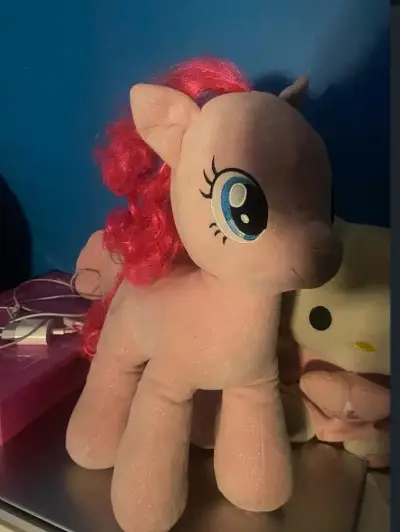 Peluche de pony rosa con melena rizada - miniatura 1