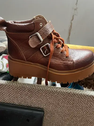 Botines de cuero marrón con hebilla Prüne - miniatura 1