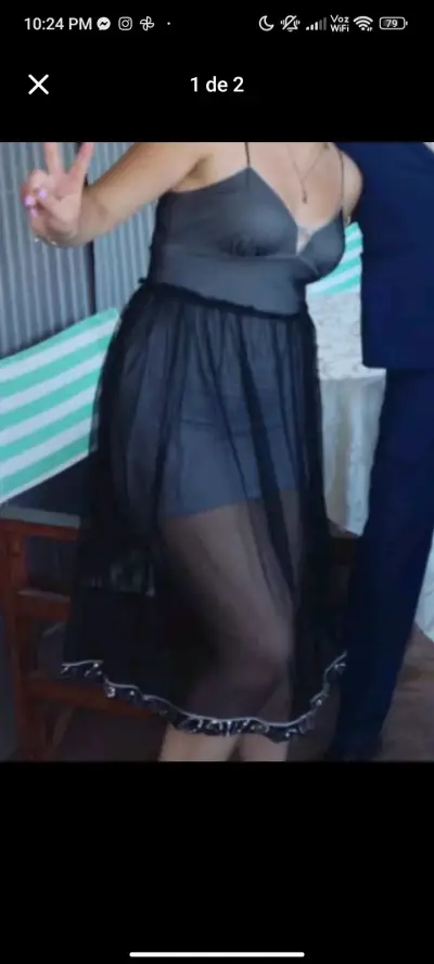 Vestido negro con malla transparente para mujer - miniatura 1