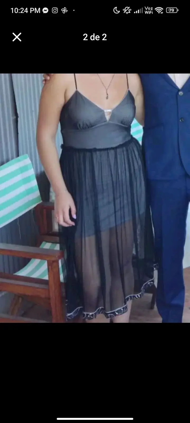 Vestido negro con malla transparente para mujer - 2