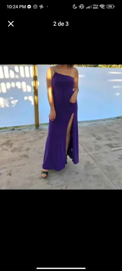 Vestido largo morado con abertura lateral - miniatura 1
