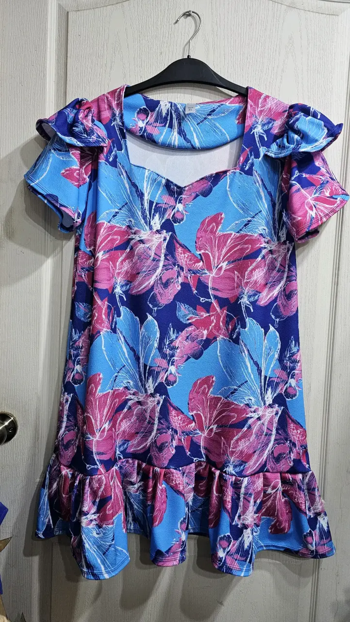 Vestido corto floral azul y rosa - 2