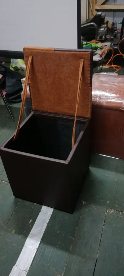 Puff organizador de cuero sintético marrón - miniatura 1
