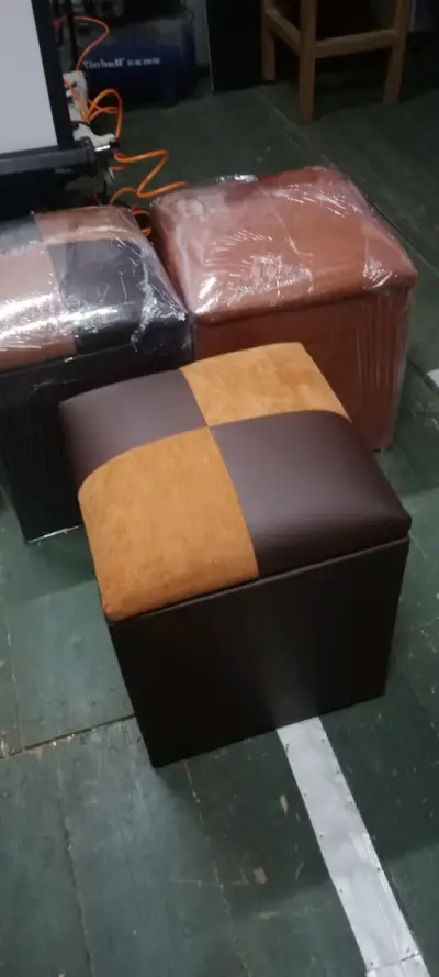 Puff organizador de cuero sintético marrón - miniatura 3