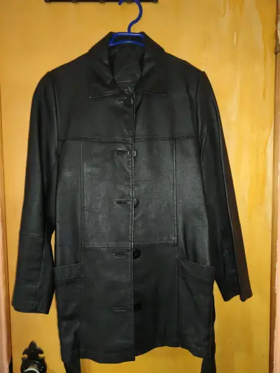 Abrigo de cuero negro para hombre Barneys - miniatura 1