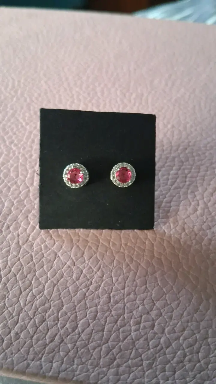 Aros de plata con piedras rosas - 1