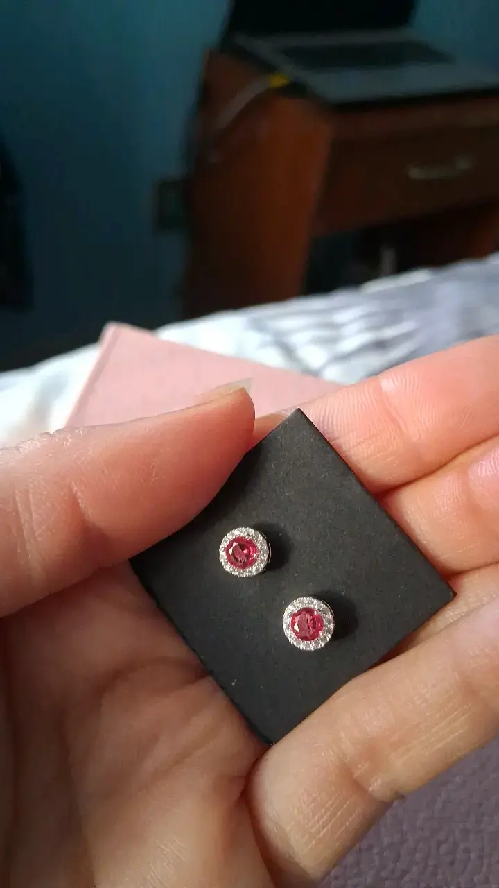 Aros de plata con piedras rosas - 3