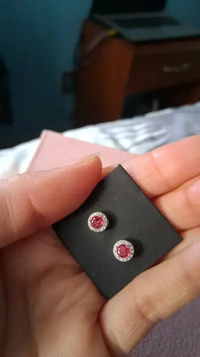 Aros de plata con piedras rosas - miniatura 3