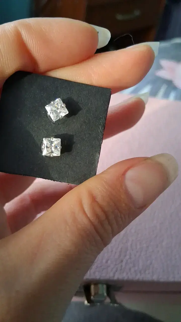 Aros de plata con cristales cuadrados - 2