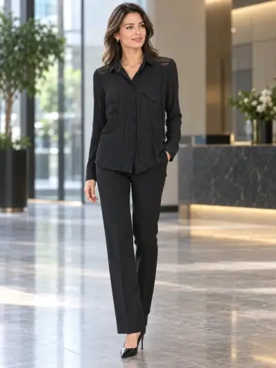 Blusa negra de gasa para mujer - miniatura 1