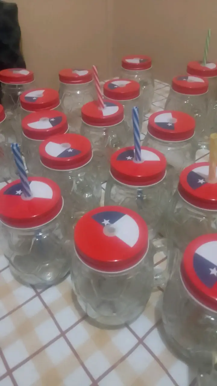 Vasos jarra con tapa y bombilla diseño bandera chilena
