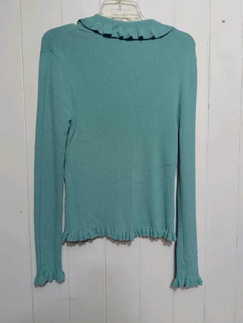 Suéter de punto menta con volantes para mujer - 3