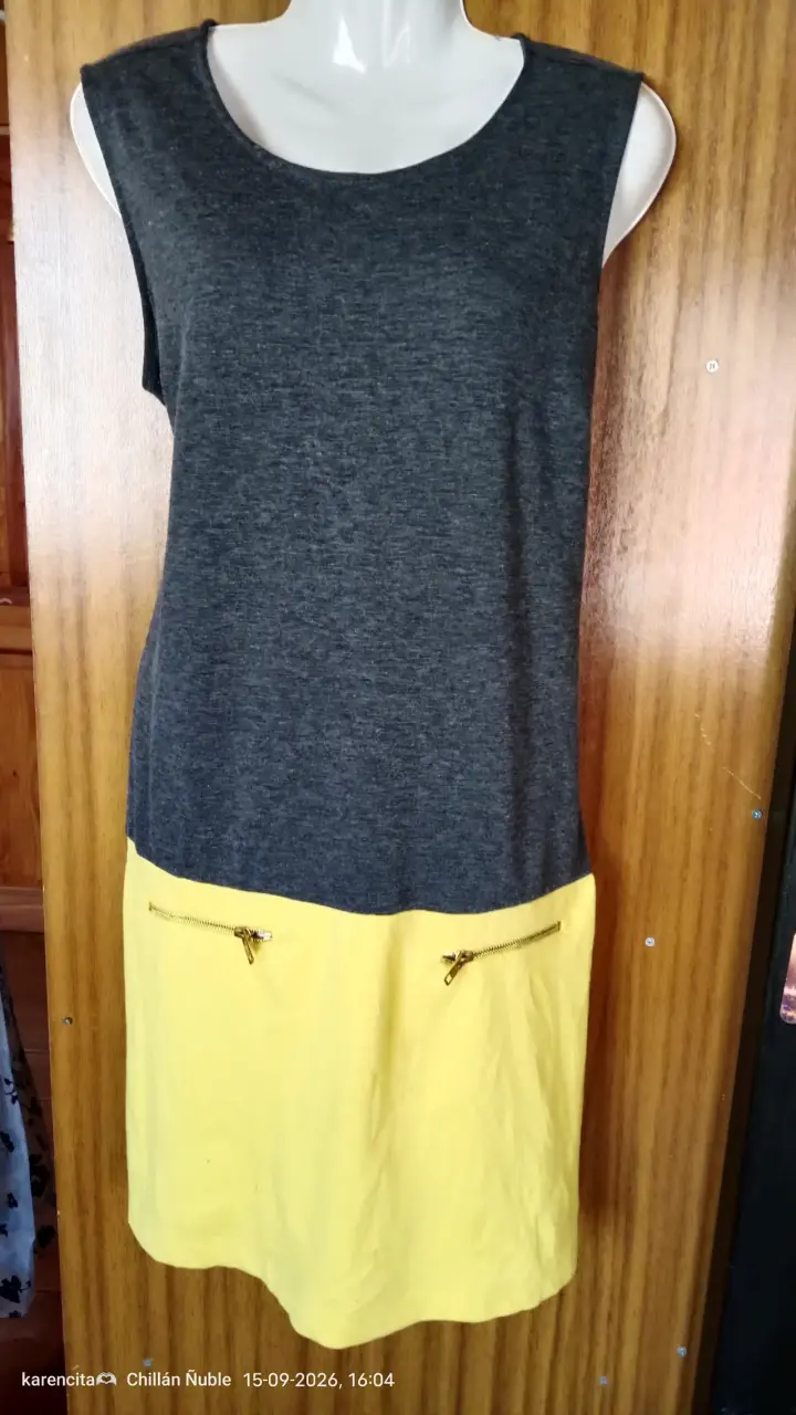 Vestido bicolor gris y amarillo con cierre - 1