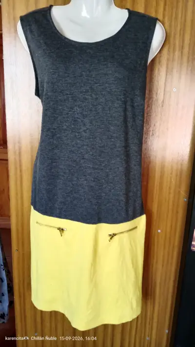 Vestido bicolor gris y amarillo con cierre - miniatura 1