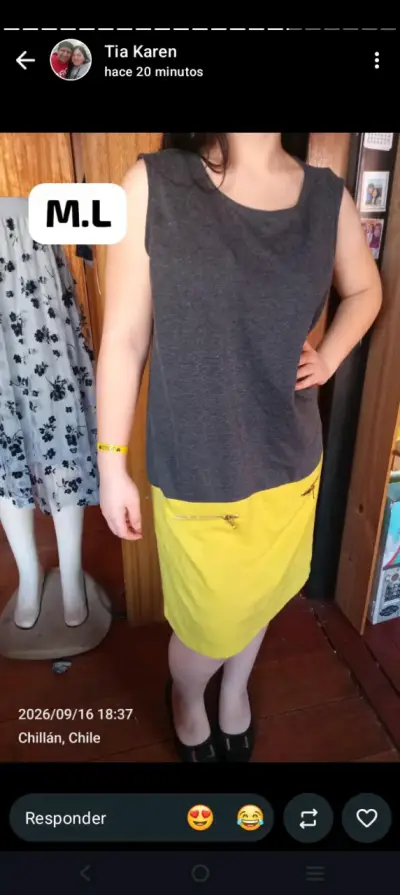 Vestido bicolor gris y amarillo con cierre - miniatura 4