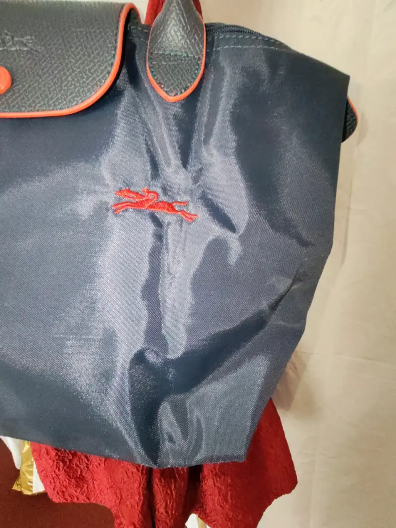 Bolso de mano azul con detalles rojos - 4