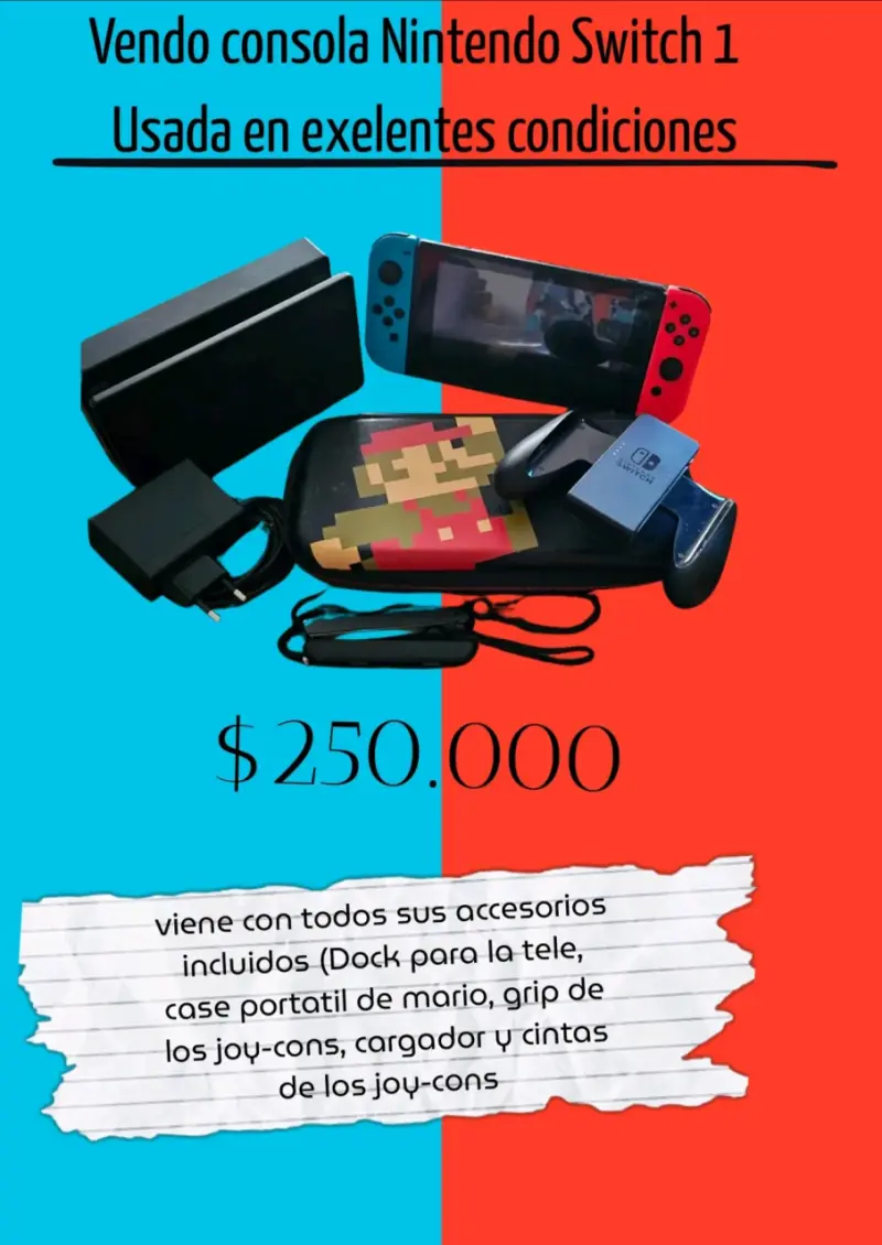 Consola Nintendo Switch 1 con accesorios