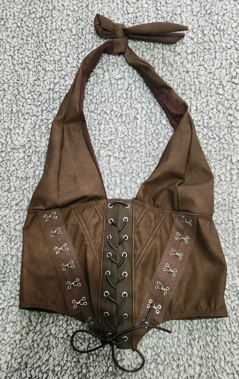 Top corset marrón con diseño de lazo