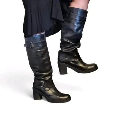 Botas de cuero negras con tacón alto 16 horas - miniatura 1