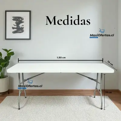 Mesa plegable blanca 1.80m para exteriores - miniatura 2