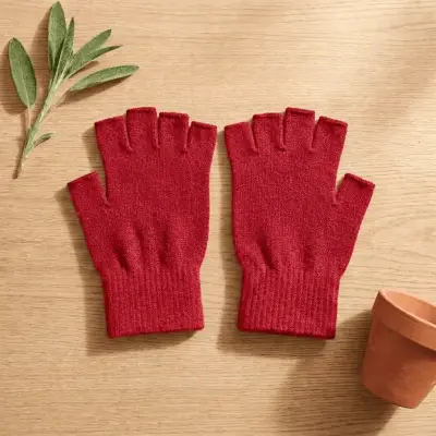 2 Guantes de lana rojos sin dedos - miniatura 1