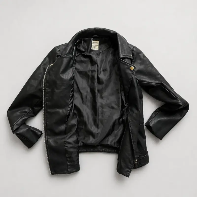 Chaqueta de cuero negra estilo motociclista para mujer - 2