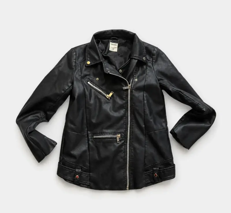 Chaqueta de cuero negra estilo motociclista para mujer - 2