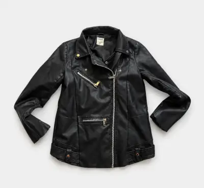 Chaqueta de cuero negra estilo motociclista para mujer - miniatura 2