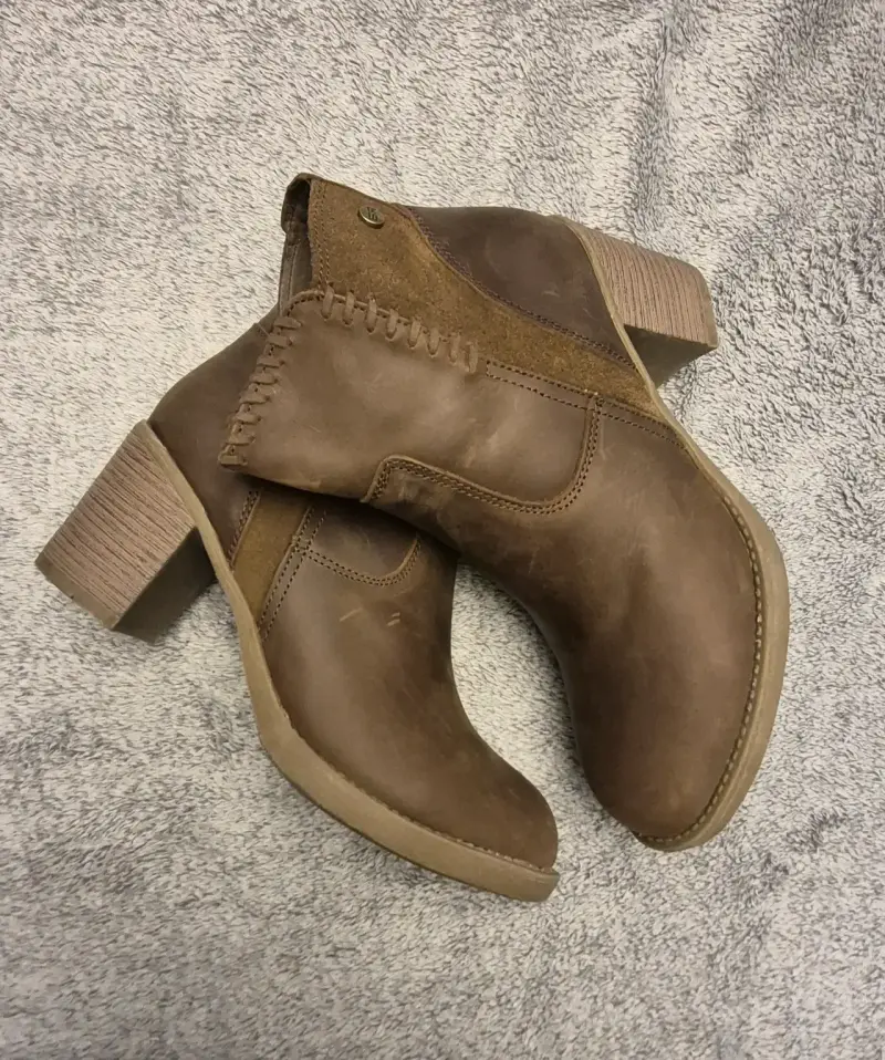 Botines de cuero marrón con tacón medio - 5