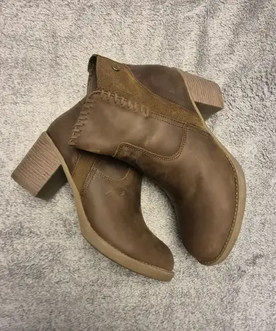 Botines de cuero marrón con tacón medio - miniatura 5